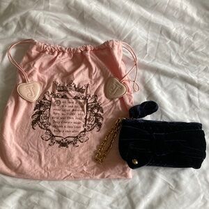 Velvet Quilted Juicy Couture Clutch with Chain in Royal Blue